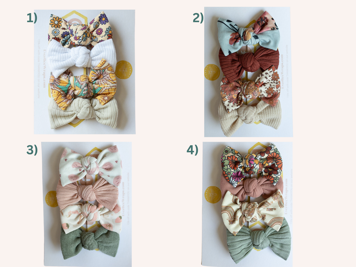 Set of 4 Mini Bows on Clips