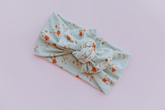 Blue and Red Floral Spring Headwrap Bow for Baby